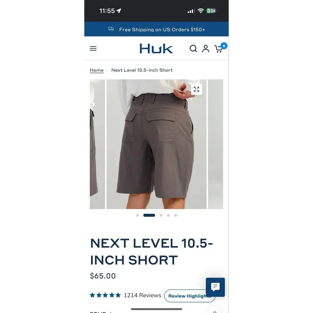 Huk NWT Next Level 10.5 Inch Shorts Sz S Iron Gray Fishing Outdoor Athletic